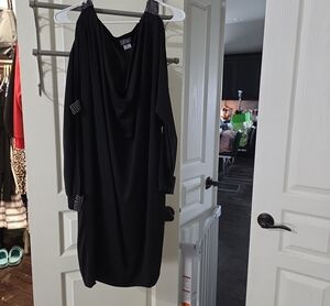 Elegant Black Cold-Shoulder Dress with Embellished Straps